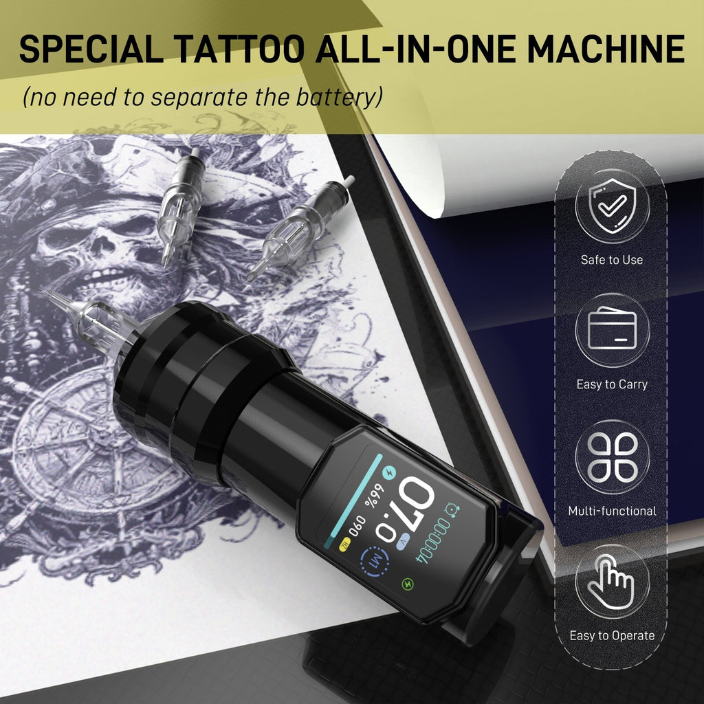Wireless Tattoo Machine Pen Kit with LED Screen, Ink Needles & 5 Papers
