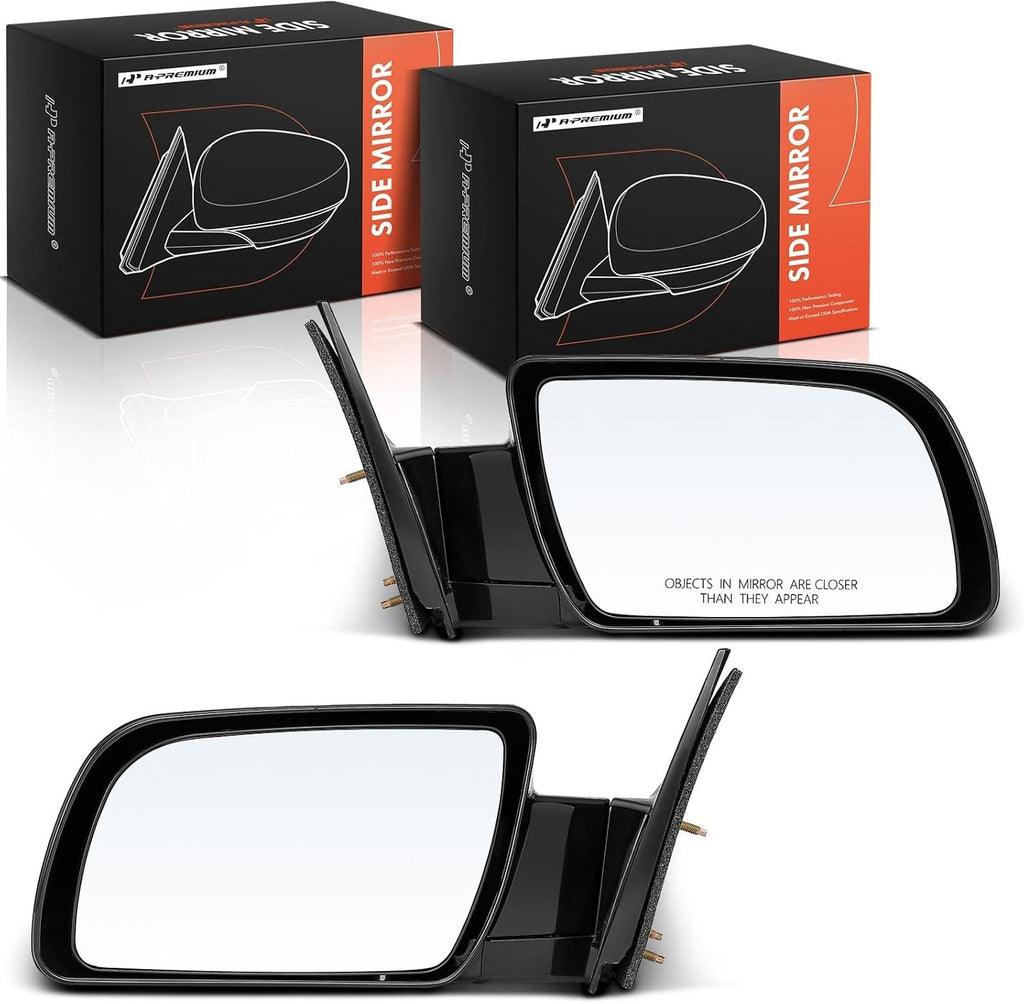 Pair Black Manual Door Side Mirrors for Chevrolet GMC Trucks - Left & Right