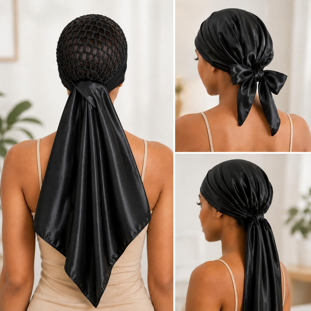 Silk Press Wrap Cap - Satin Hair Wrap for Protective Styling