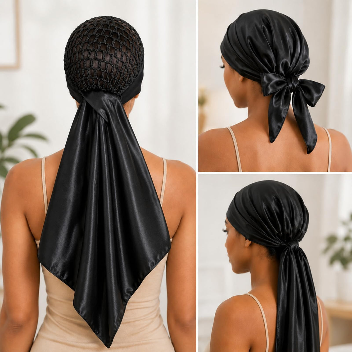 Silk Press Wrap Cap - Satin Hair Wrap for Protective Styling