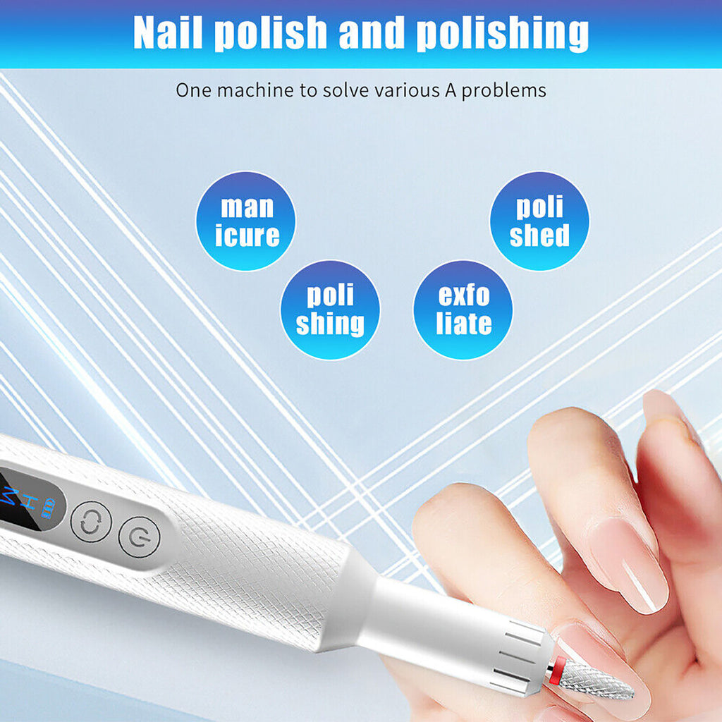 Cordless Electric Nail Drill Machine for Manicure Pedicure - Rechargeable, Adjustable Speed