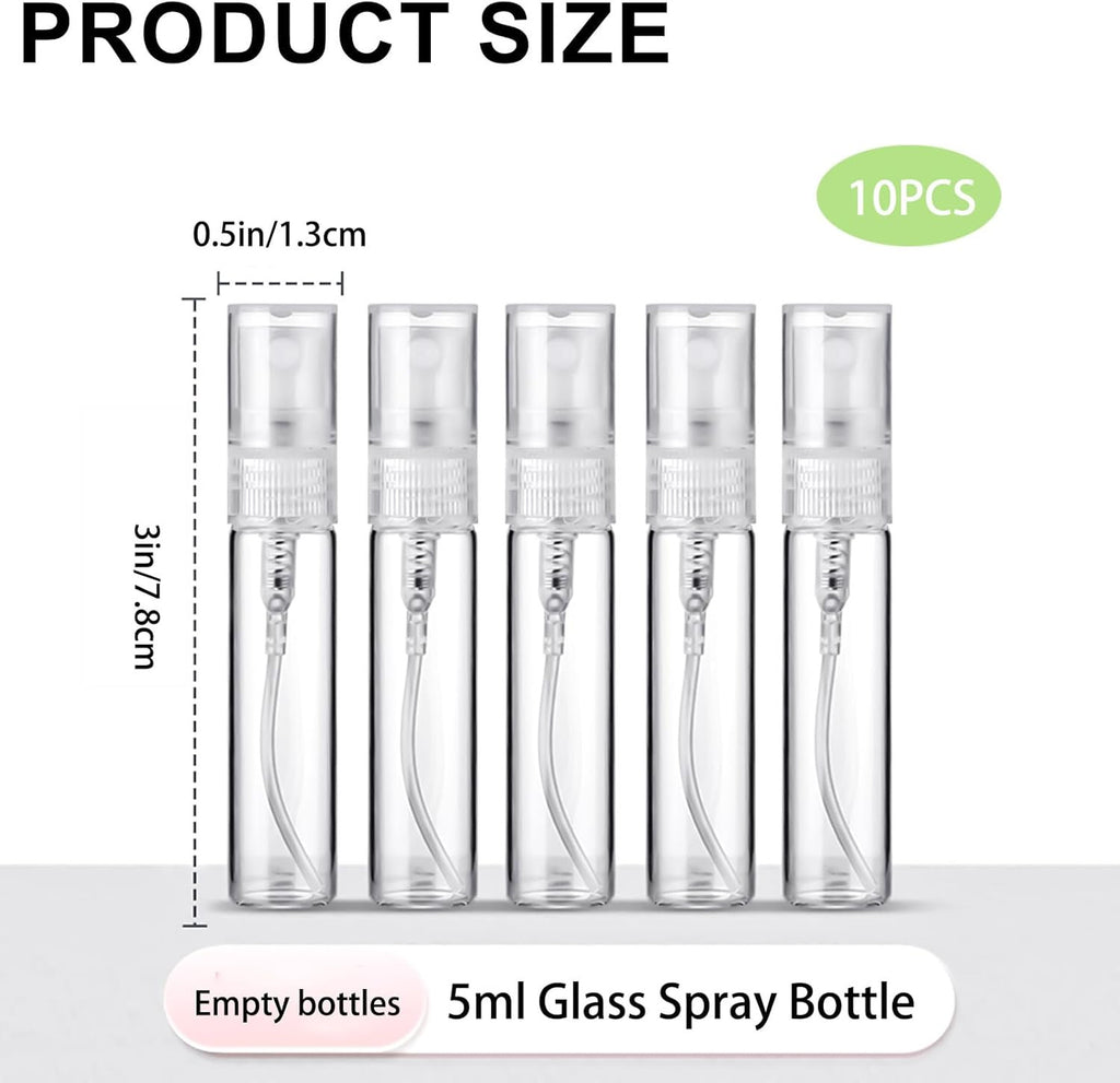 Mini Glass Spray Bottles Set - 5ml Travel Perfume Atomizers, Leak-Proof Refillable Containers