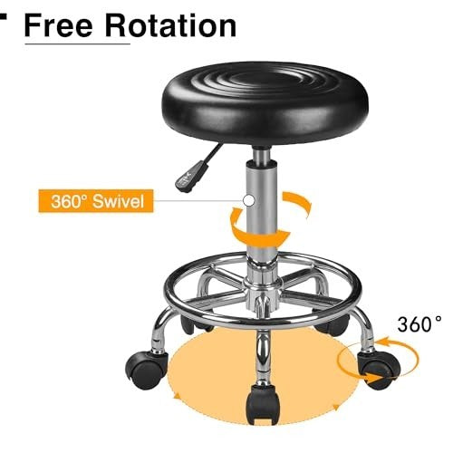Adjustable Salon Stool with Footrest - Backless, Black, Comfortable & Sturdy