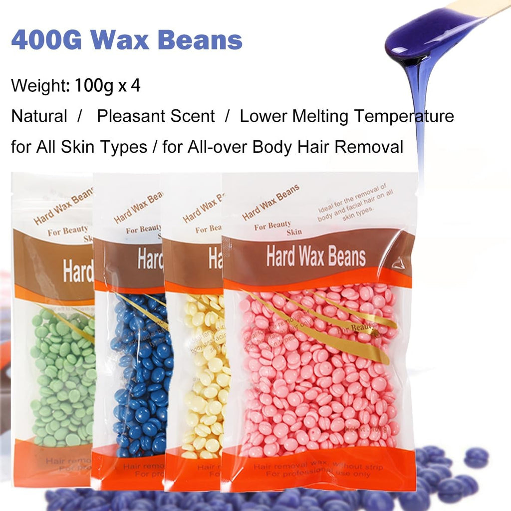 Professional Waxing Kit with Heater, 400G Hard Wax Beans & Accessories