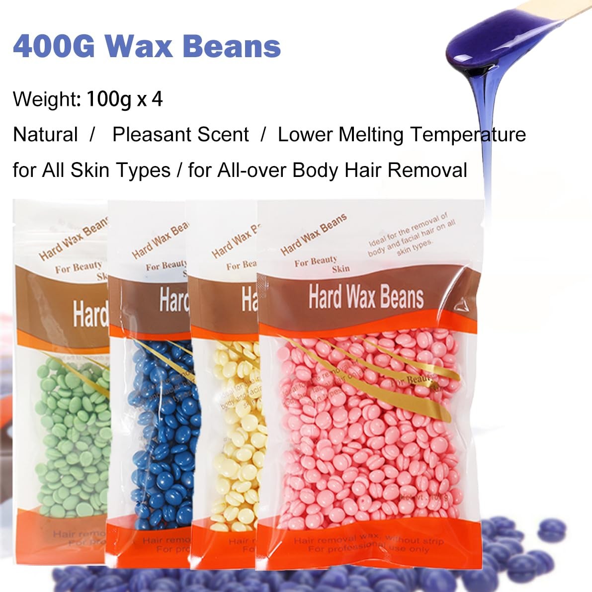 Professional Waxing Kit with Heater, 400G Hard Wax Beans & Accessories