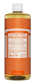 Dr Bronner’s Hemp Tea Tree Castile Soap 32oz - 18-in-1 Natural Liquid Cleaner