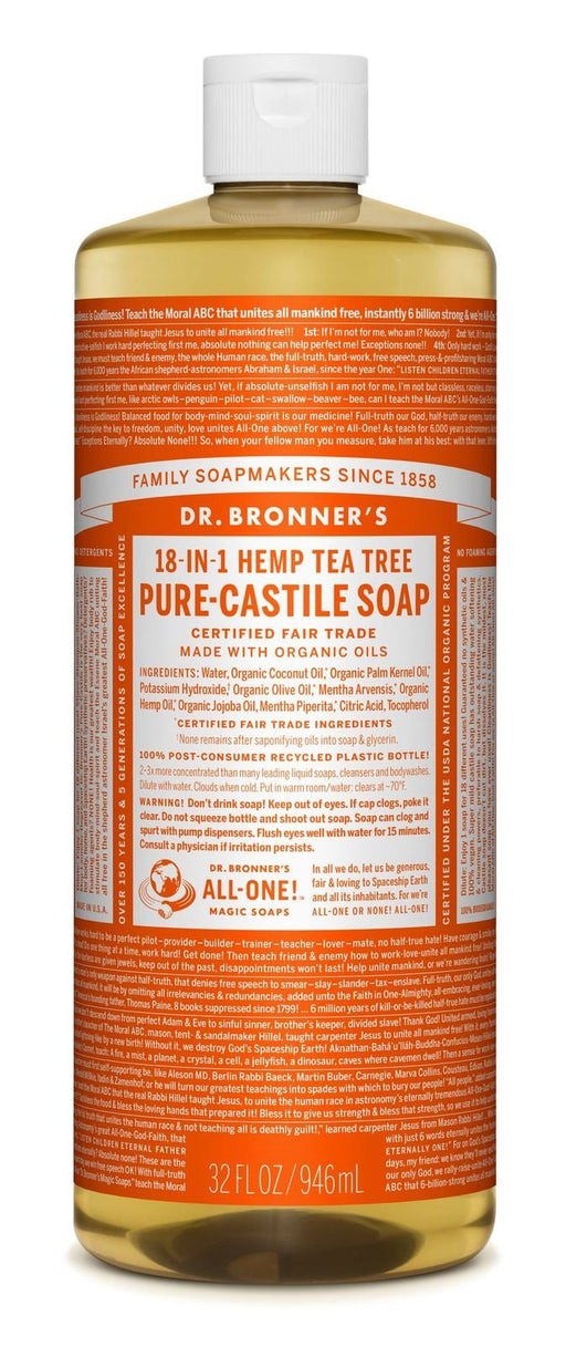 Dr Bronner’s Hemp Tea Tree Castile Soap 32oz - 18-in-1 Natural Liquid Cleaner