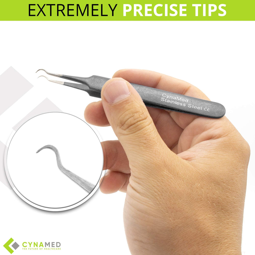 Professional Blackhead & Splinter Tweezers - Curved Steel Tip, Stainless Steel