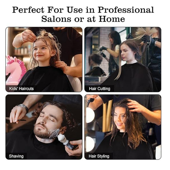 Professional Hair Cutting Cape Black 57x51 Inches with Adjustable Snap Closure for Salon & Home Use