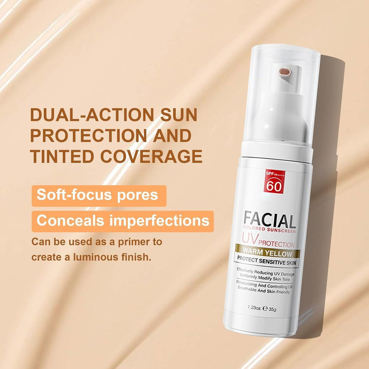 Tinted Sunscreen SPF 60 & Primer for All Skin Types - Hydrating & Pore-Blurring