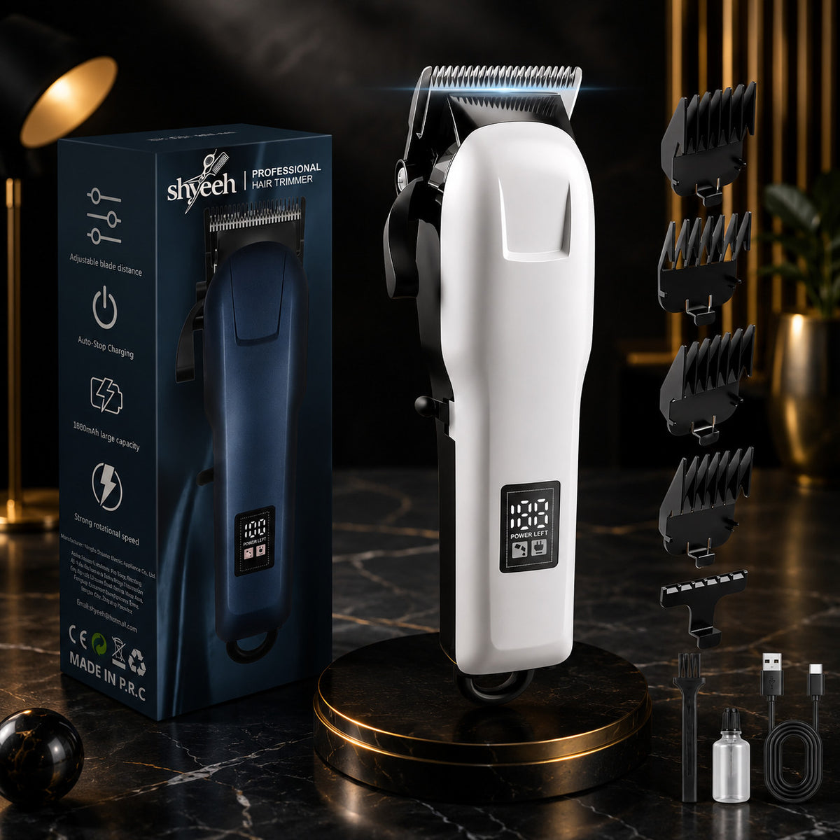 Professional Cordless Hair Clippers for Men - High-Torque Trimmer with Adjustable Lengths
