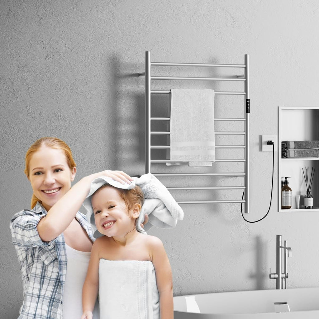 Electric Towel Warmer Rack with Timer & Temperature Control, Wall-Mounted 10 Bars