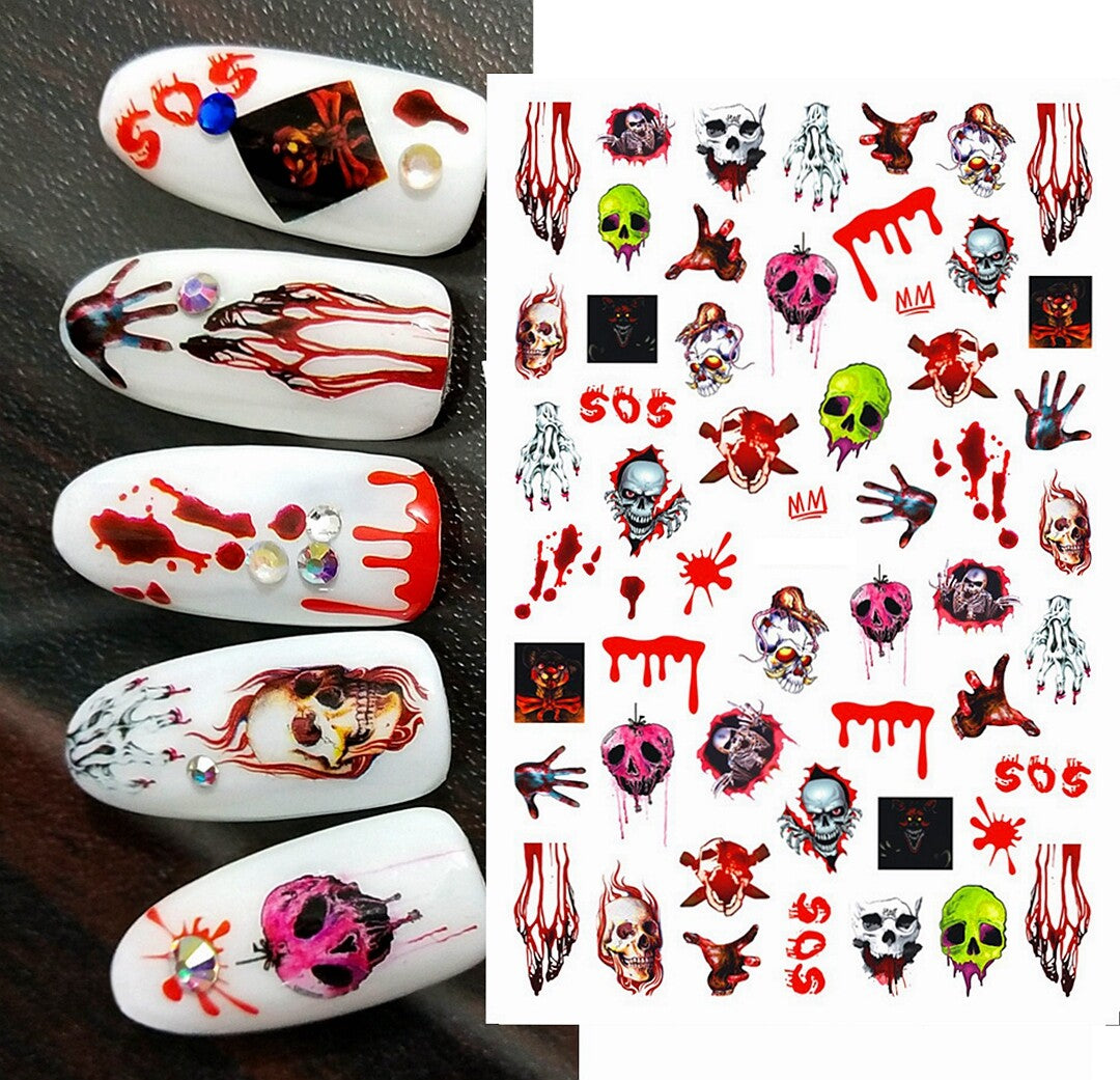 Halloween Spooky Blood Skull Eyeball Nail Stickers Self-Adhesive Nail Art