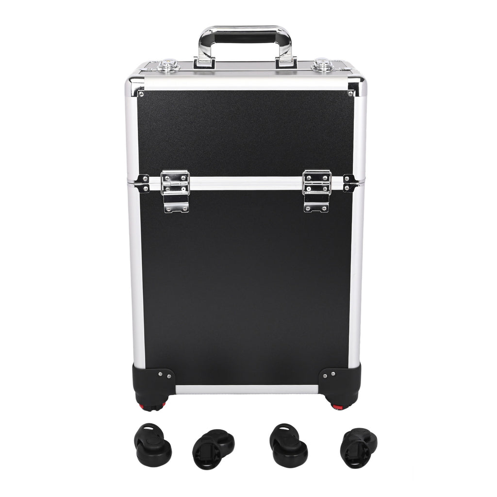 Professional Rolling Makeup Case with Metal Travel Luggage Storage