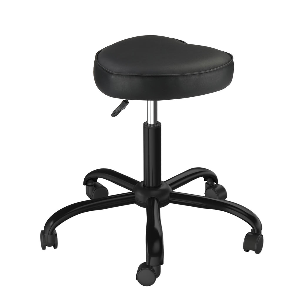 Adjustable Salon Stool on Wheels - Heart-Shaped PU Leather Seat, Ergonomic, Height-Adjustable