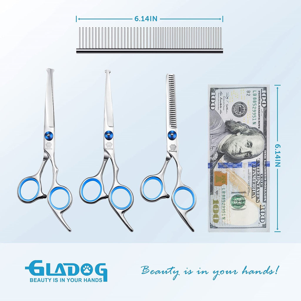Dog Grooming Scissors Set 5-in-1 with 6.5 Inch Blades - Blue