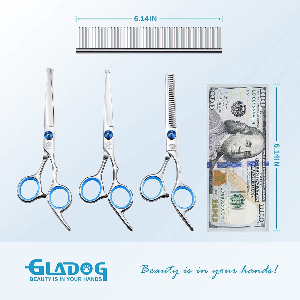 Dog Grooming Scissors Set 5-in-1 with 6.5 Inch Blades - Blue