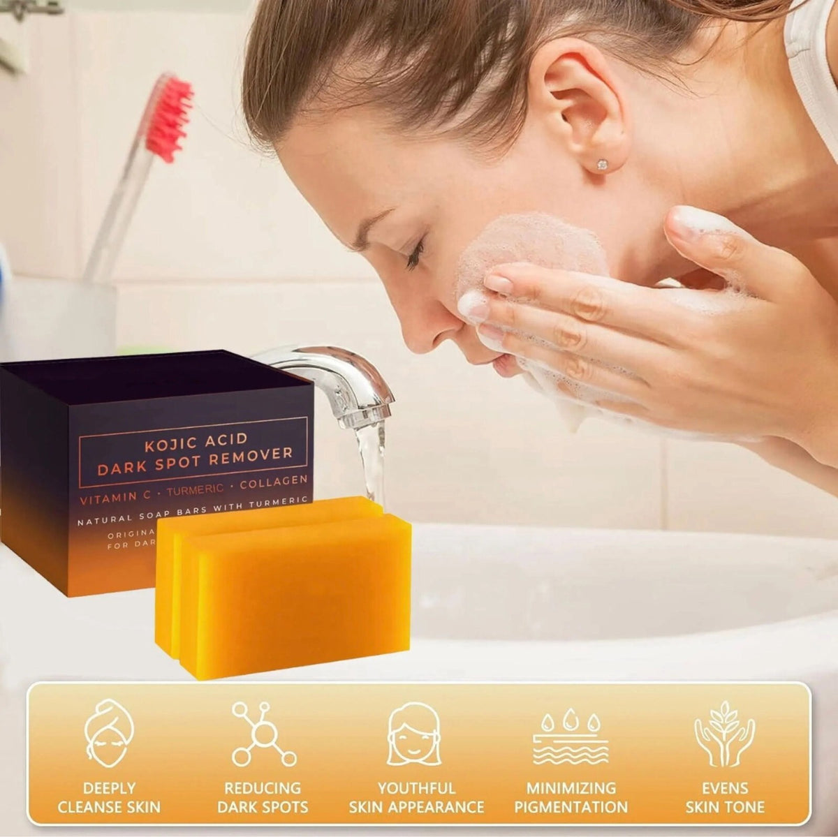 Kojic Acid Dark Spot Corrector Soap Bars with Vitamin C & Collagen - 2 Pack