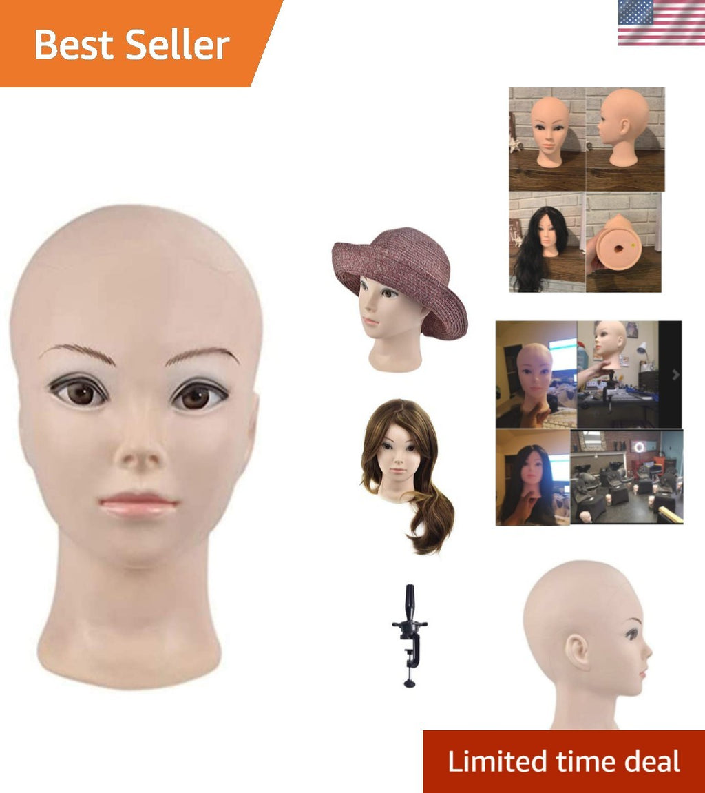 11-Inch Bald Mannequin Head for Wigs and Hats with Clamp Holder