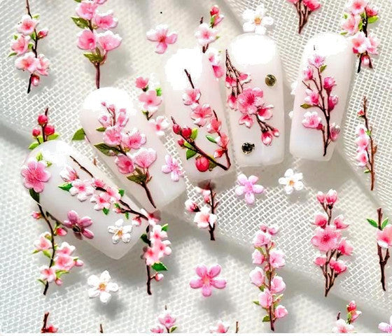 5D Flower Nail Decals Nail Art Stickers - Embossed Floral Design