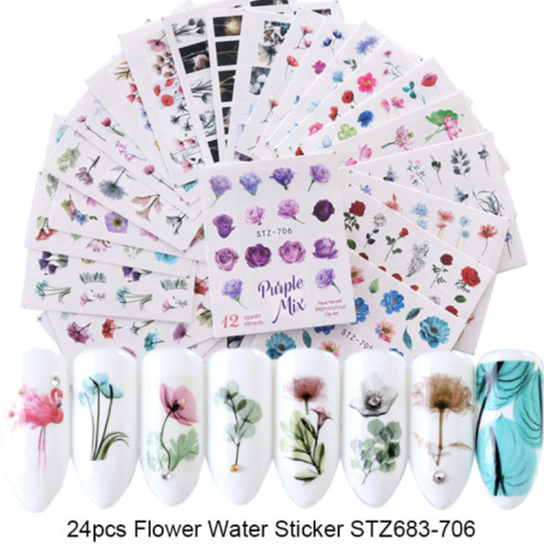 Water Transfer Nail Art Stickers Flower Butterfly Seashell Decals Set - Multiple Sizes