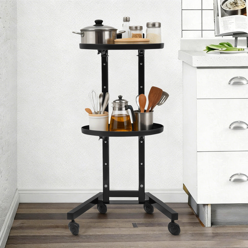 Movable Adjustable Salon Trolley Station with 2 Tiers and Wheels for Hairdressing Tools