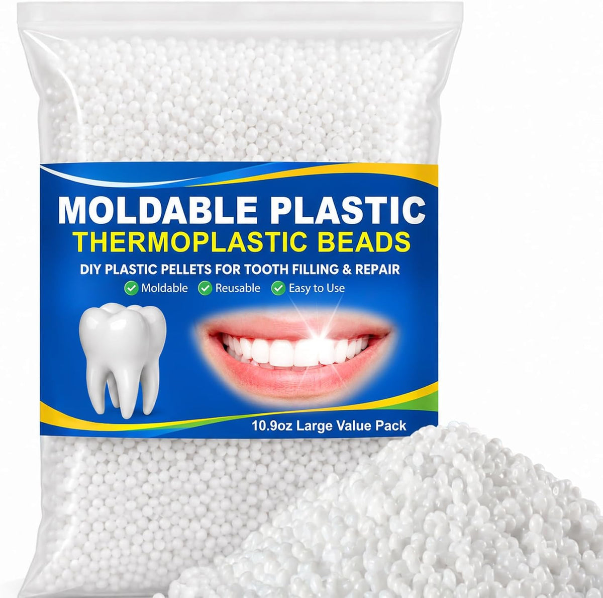 Thermoplastic Moldable Beads for DIY Tooth Repair and Crafts - 10.9 oz