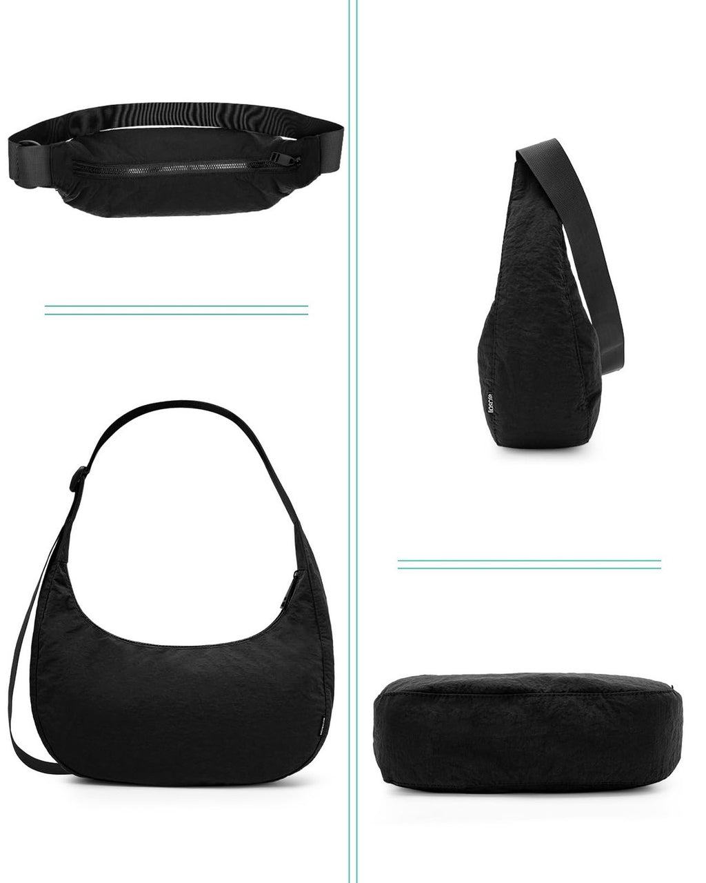 Medium Crossbody Crescent Bag for Women Men with Zippers - Unisex Hobo Bag