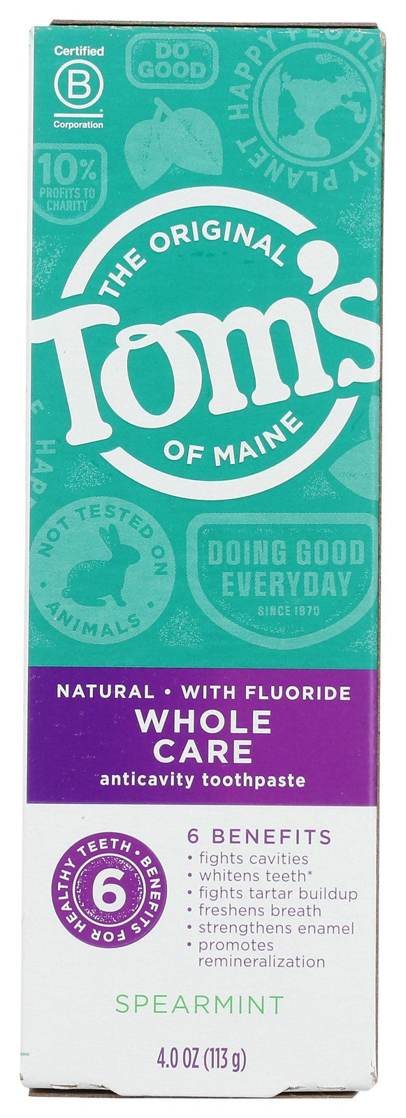 Whole Care Spearmint Fluoride Toothpaste 4 Oz Pack of 6 - Anticavity & Remineralization