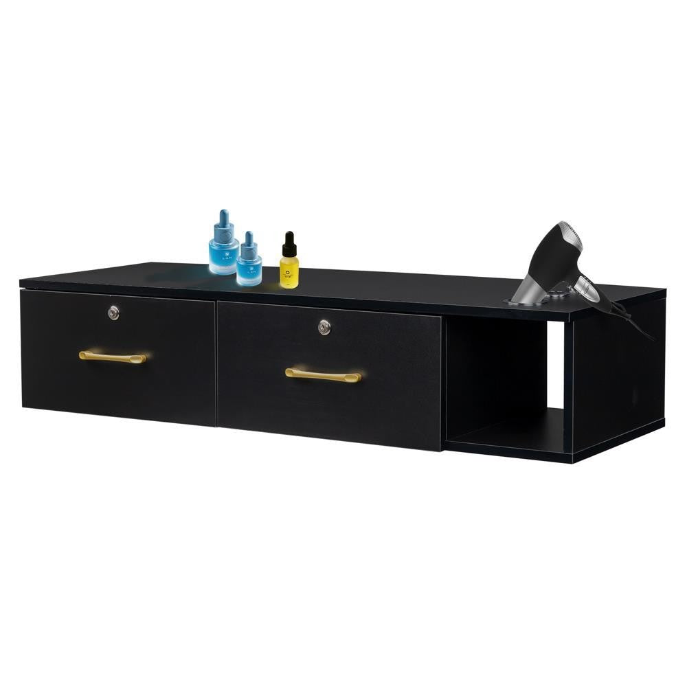 Wall Mount Salon Station with 3 Hair Dryer Holders and Lockable Drawers
