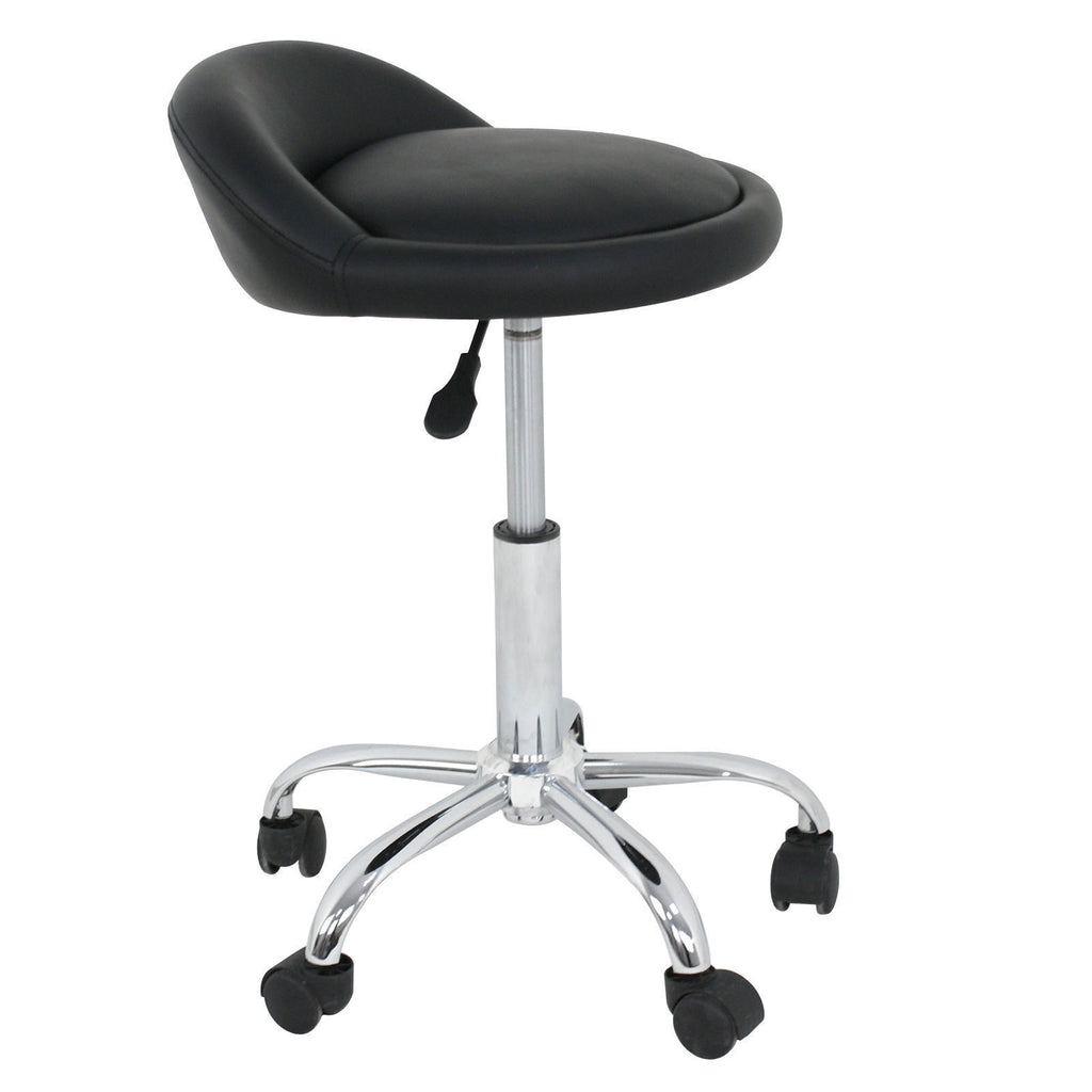 Adjustable Salon Stool with Backrest and Swivel Castors - Black