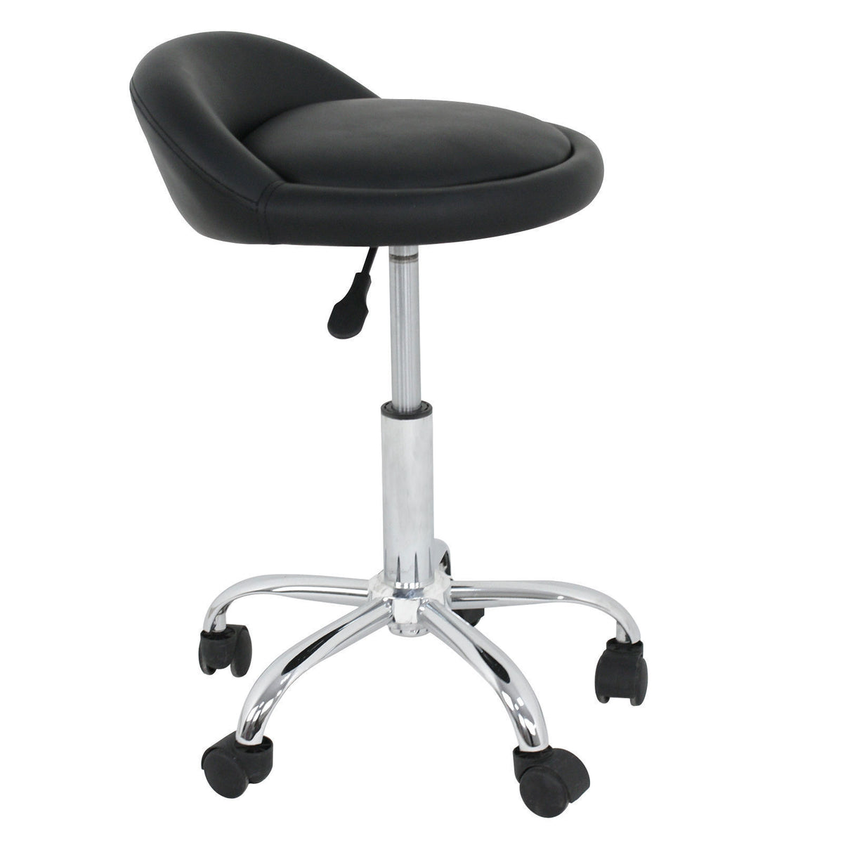 Adjustable Salon Stool with Backrest and Swivel Castors - Black