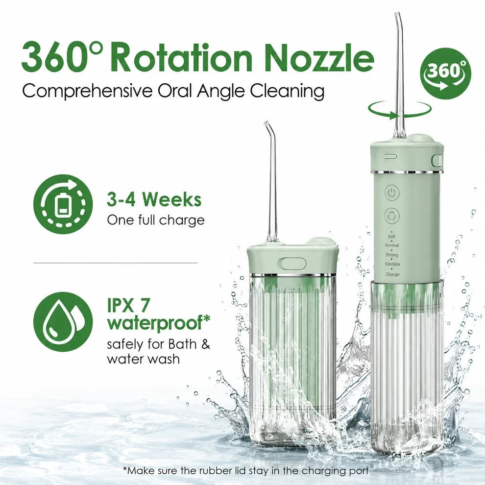 Portable Water Flosser Oral Irrigator with 4 Nozzles - Travel Friendly Compact Design