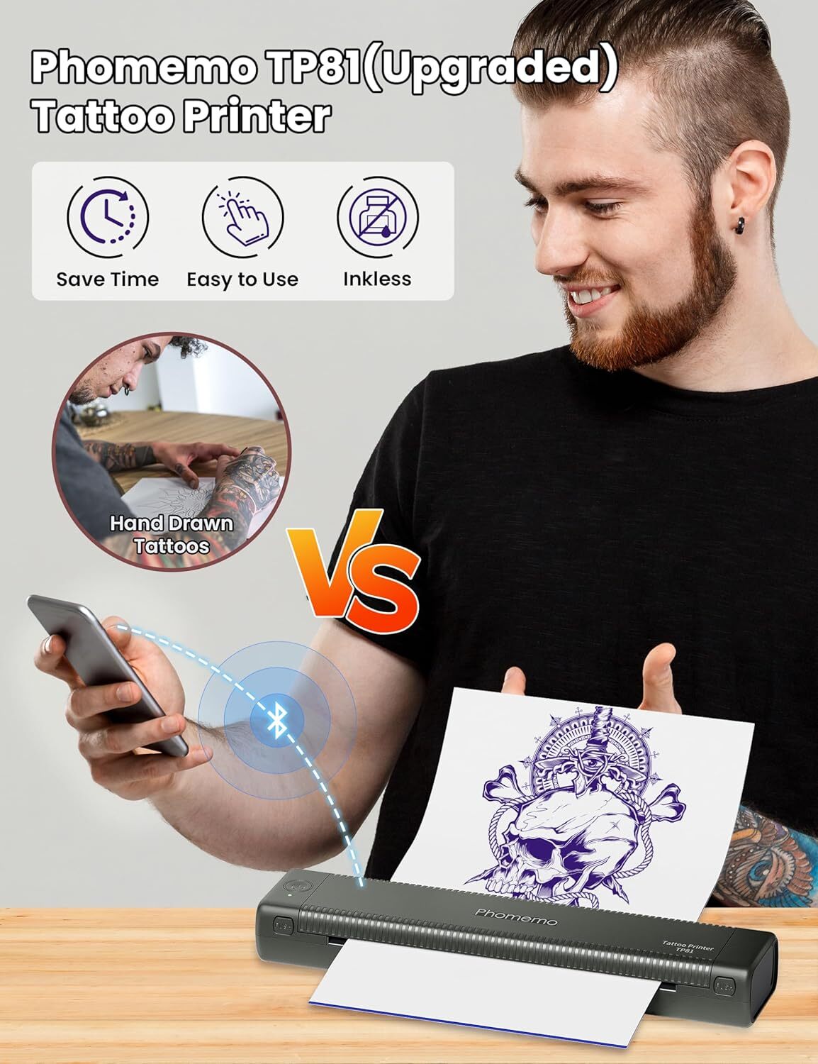 Wireless Tattoo Template Printer TP81 for Tattoo Artists & Beginners