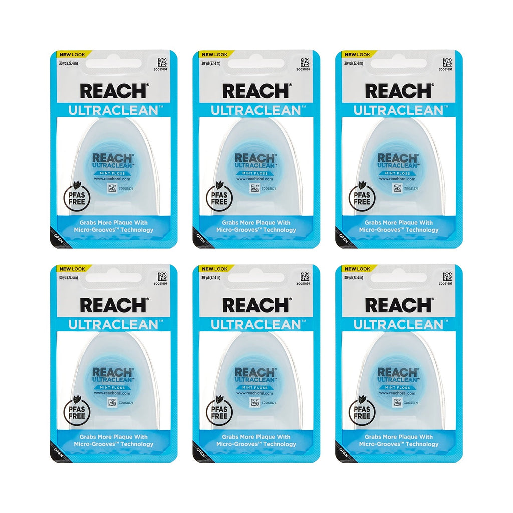 Waxed Dental Floss Pack of 6 - Micro-Grooves, Mint Flavor, 15 Feet