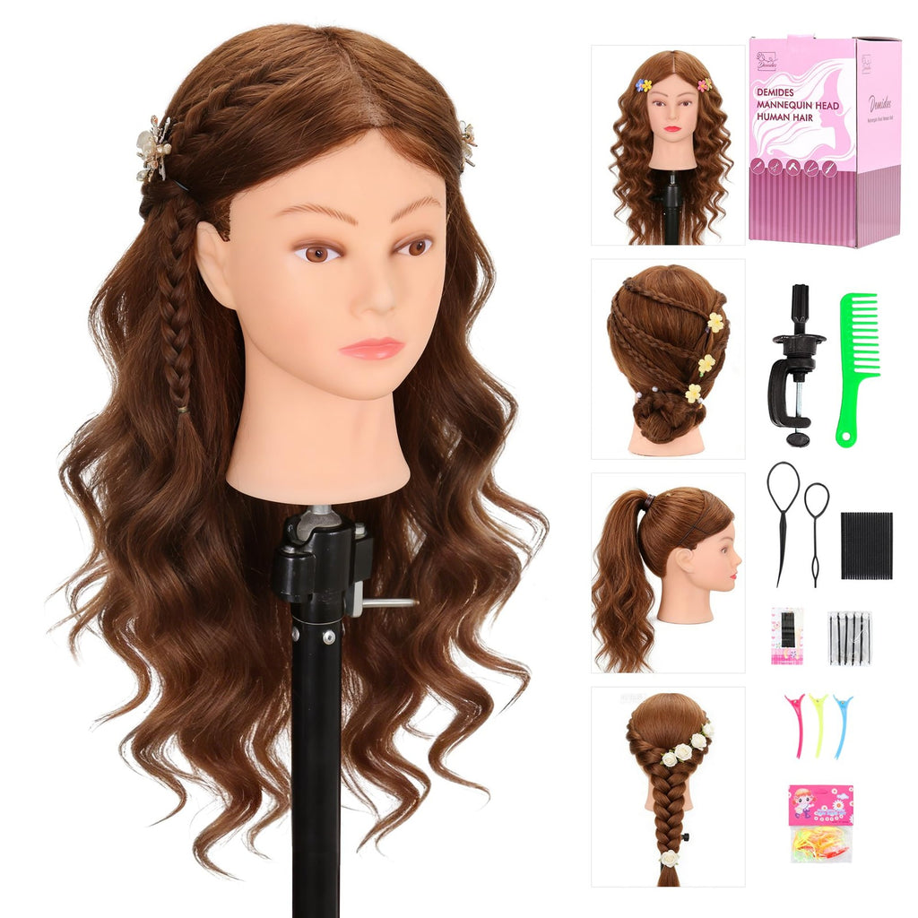 Real Human Hair Mannequin Head for Hair Styling Practice 22-24 Inches Dark Brown