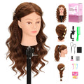 Real Human Hair Mannequin Head for Hair Styling Practice 22-24 Inches Dark Brown