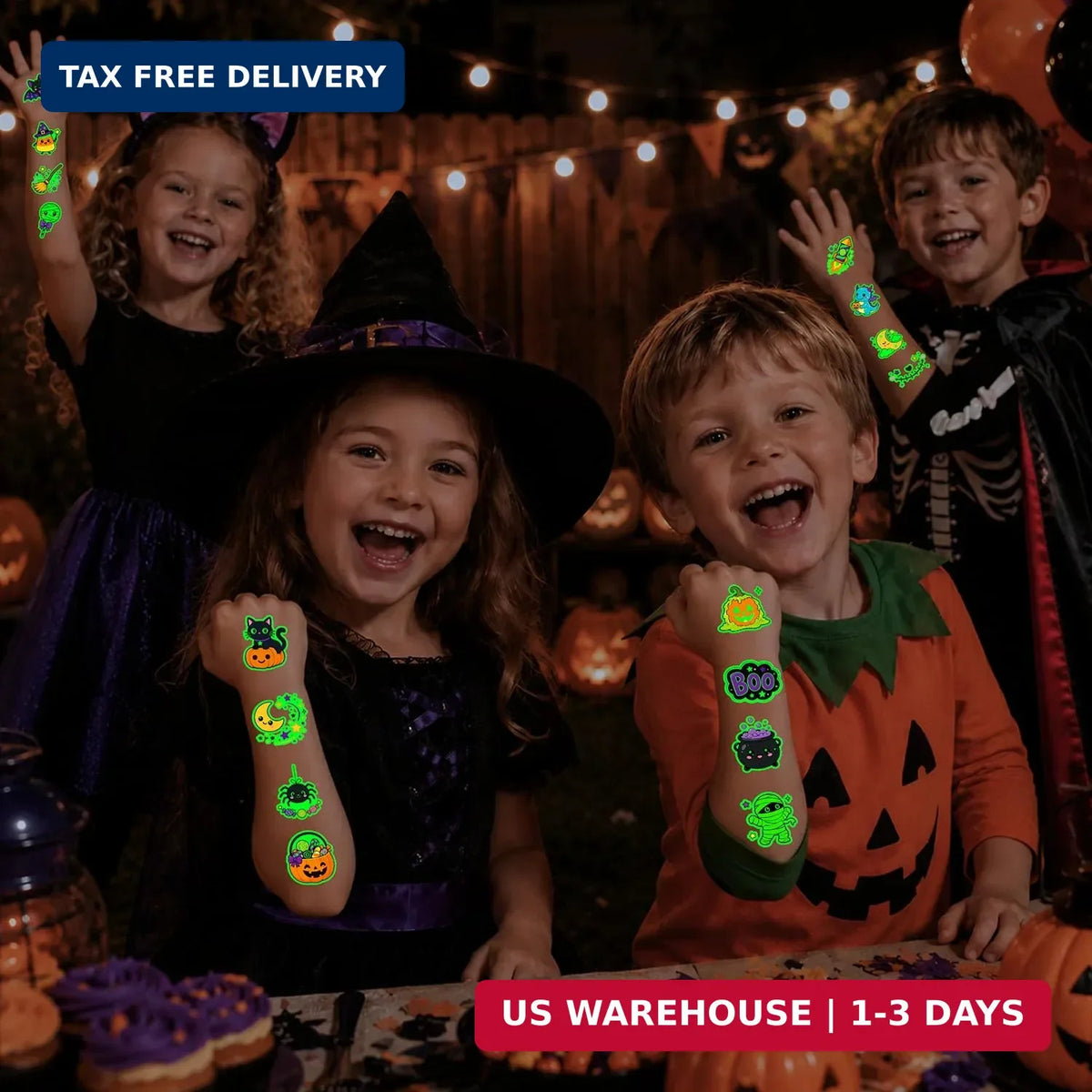 Glow-in-the-Dark Halloween Temporary Tattoos for Kids – 96 Designs