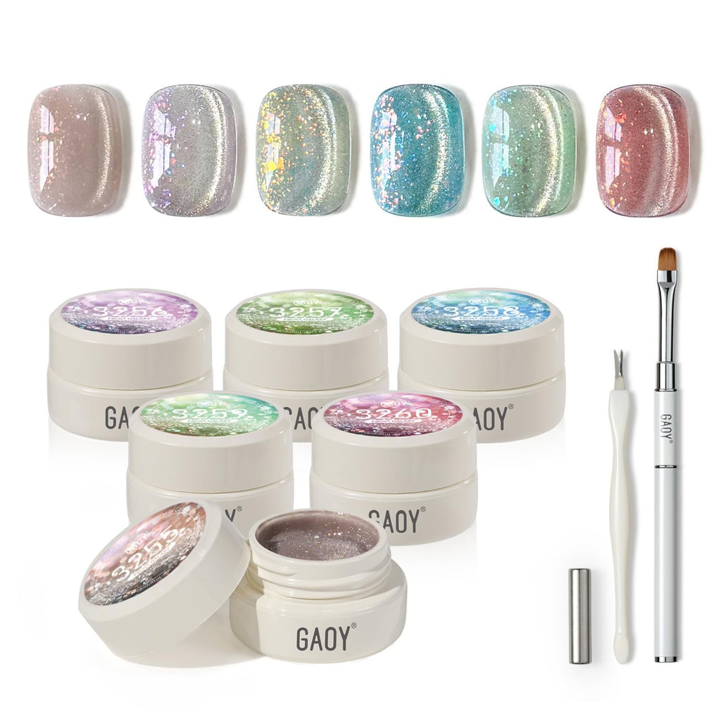 Glitter Cat Eye Gel Nail Polish Set - 6 Colors, Long-Lasting & Dazzling