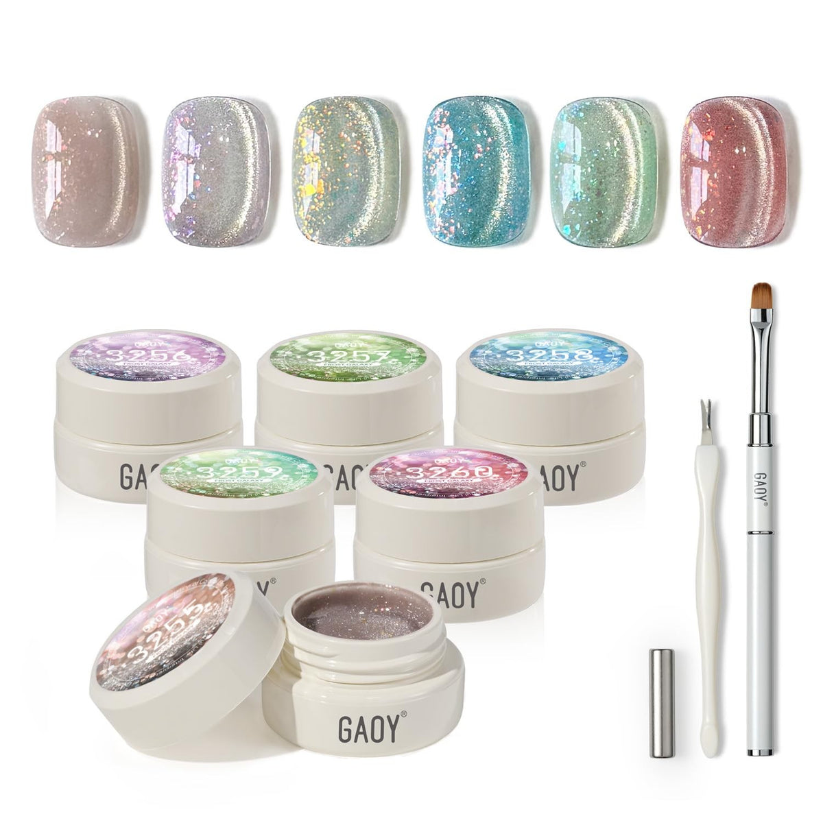 Glitter Cat Eye Gel Nail Polish Set - 6 Colors, Long-Lasting & Dazzling