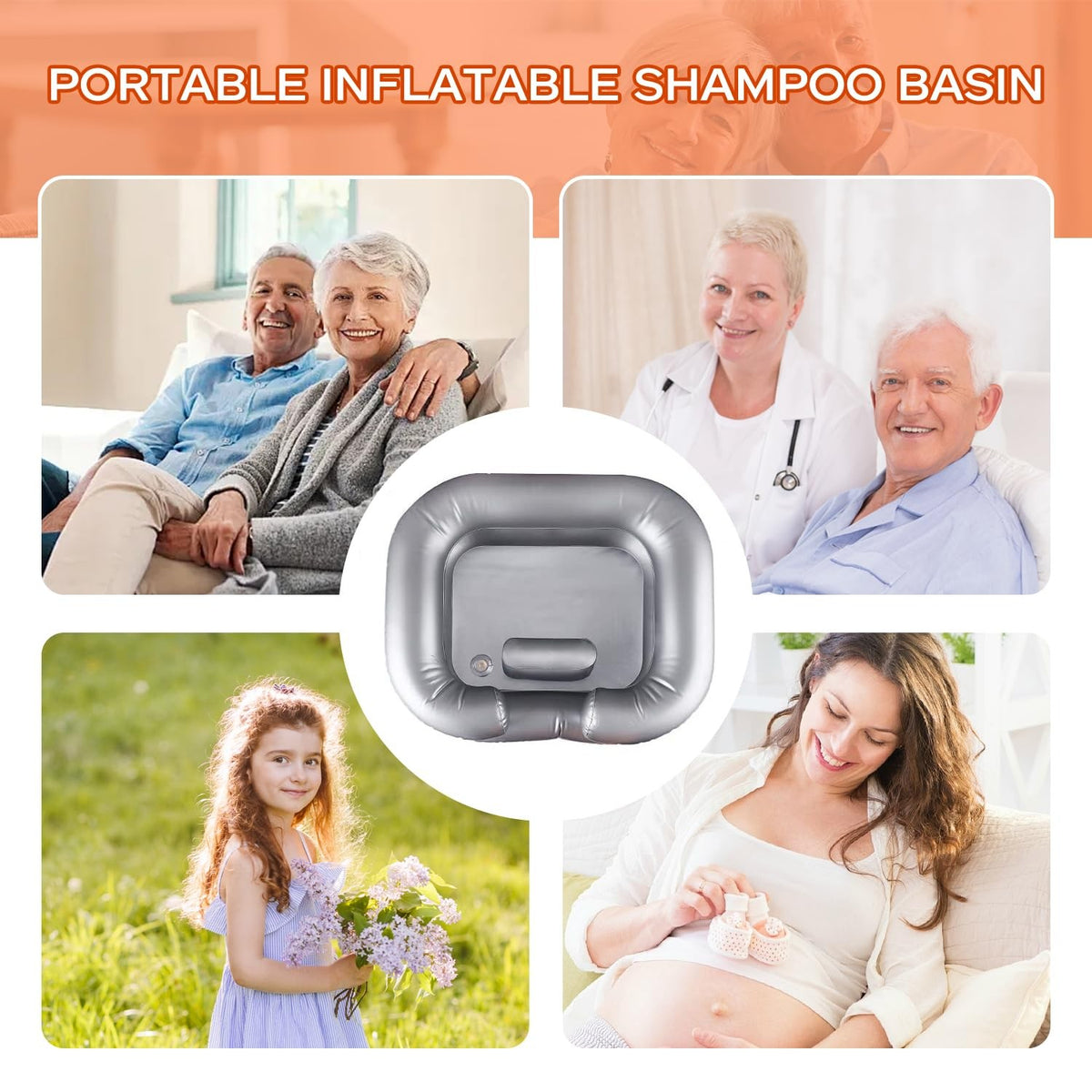 Inflatable Portable Hair Washing Basin with Drain Tube & Air Pump for Elderly & Bedside Use
