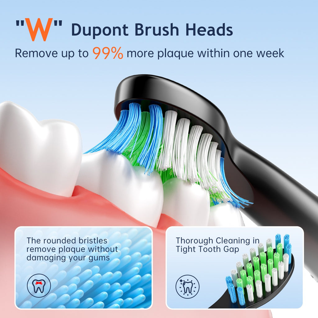 Rechargeable Electric Toothbrush with 8 Brush Heads & 5 Modes - Travel Case