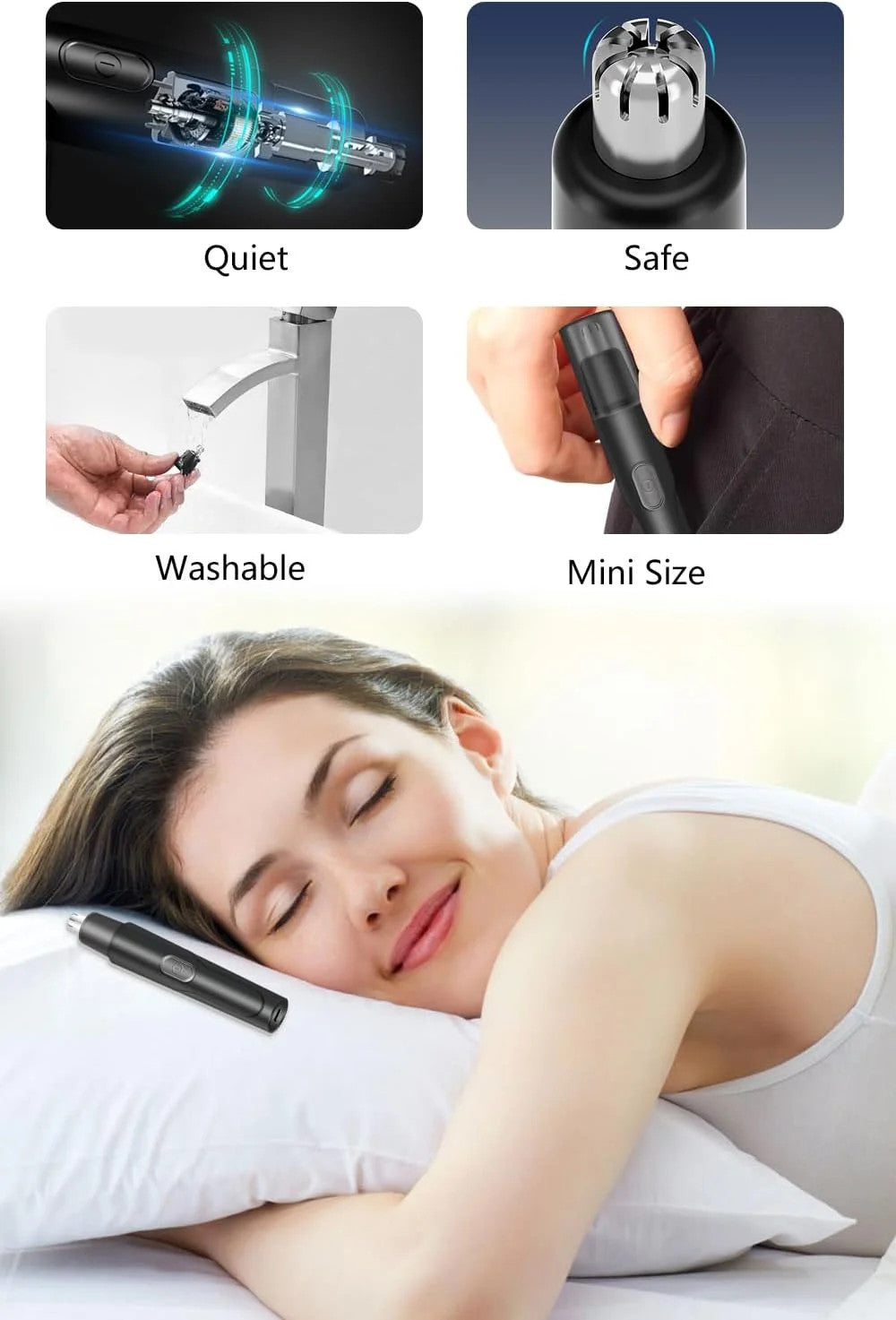 USB Rechargeable Nose & Ear Hair Trimmer - Painless, Compact, Quiet, Portable