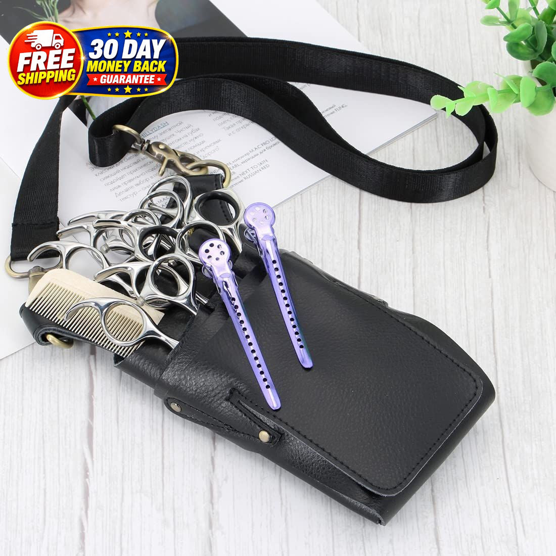 Leather Barber Scissor Holster Bag with Multiple Tool Holders