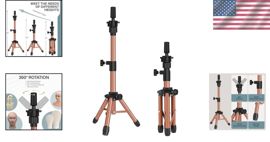 Adjustable Mannequin Head Tripod with Non-Slip Feet for Salon & Display