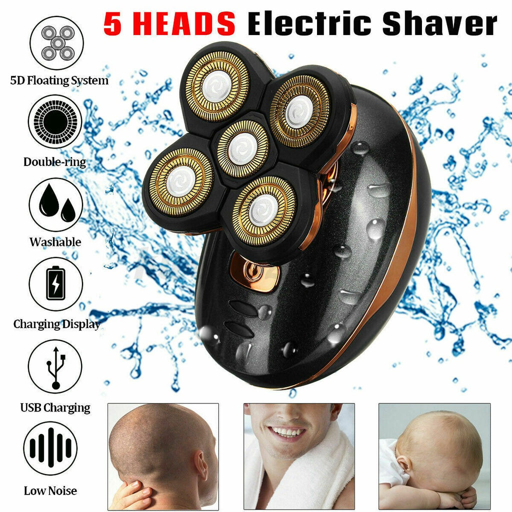 5-in-1 Rotary Electric Shaver for Bald Head Beard Hair Trimming Waterproof