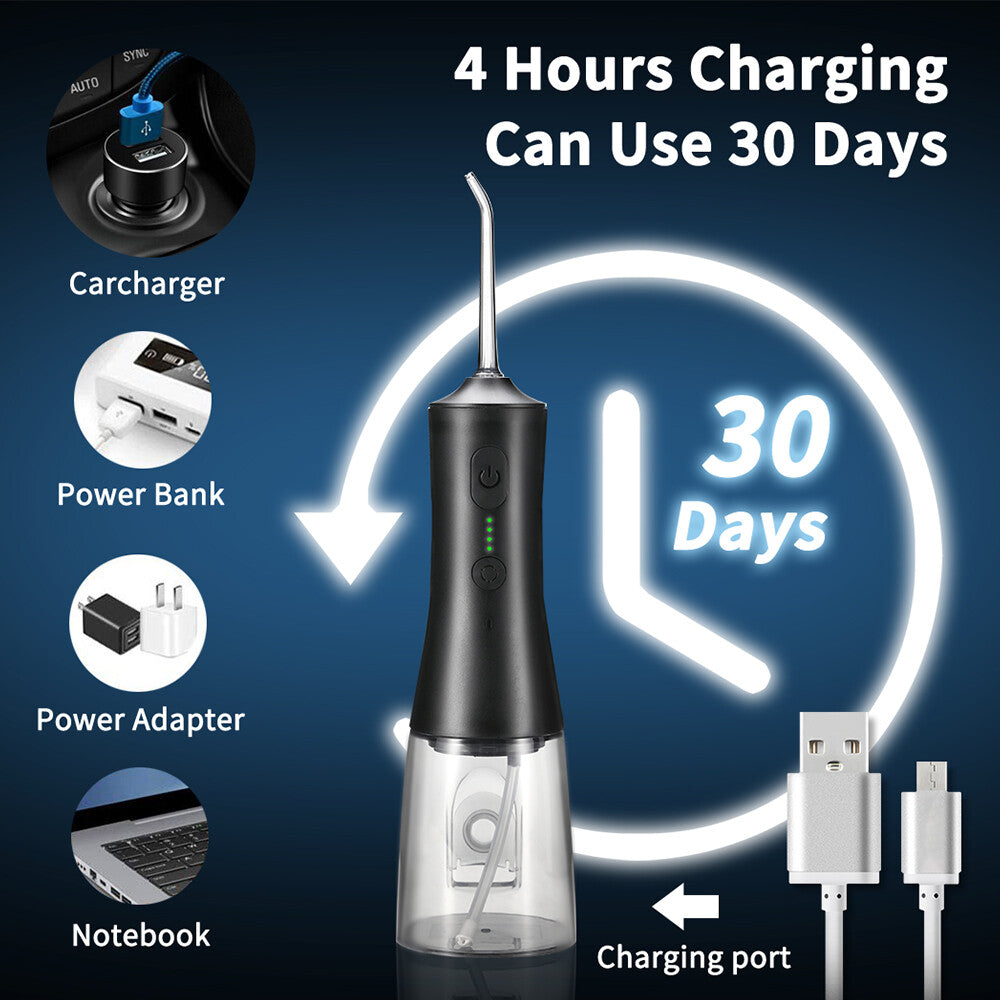 Rechargeable Cordless Dental Water Flosser with 5 Tips, 300ml Tank & Travel Design