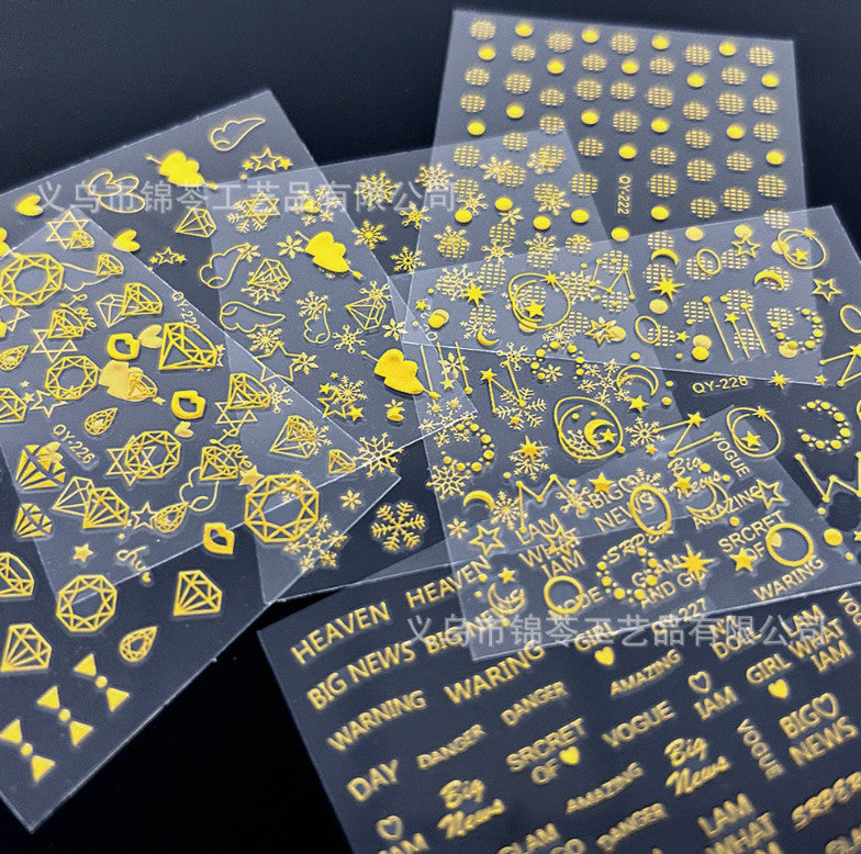 Gold Nail Art Sticker Decals Set - 30 Sheets for Manicure & Nail Design