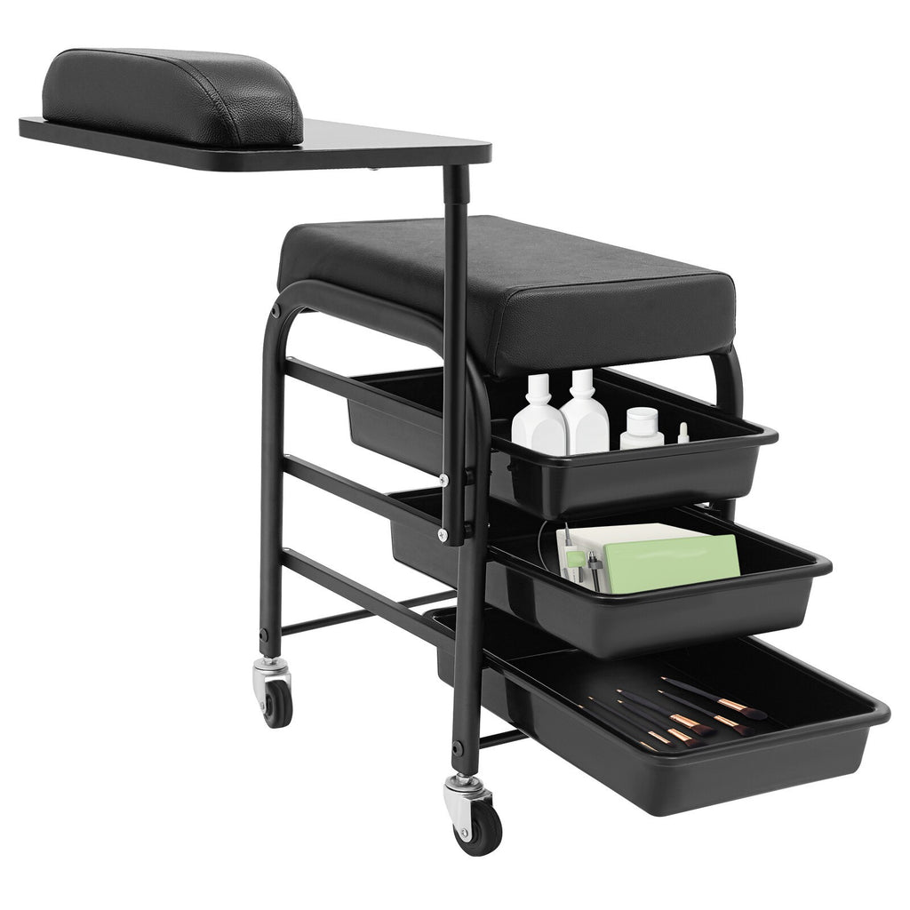 Portable Nail Salon Cart with Drawers and Cushioned Support