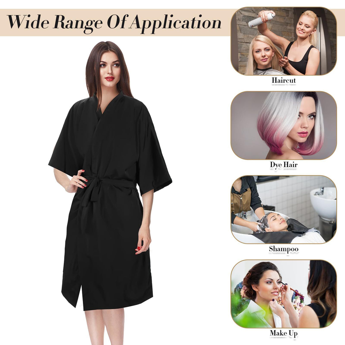 Black Salon Robe 6-Pack Waterproof Client Gowns for Haircut & Styling